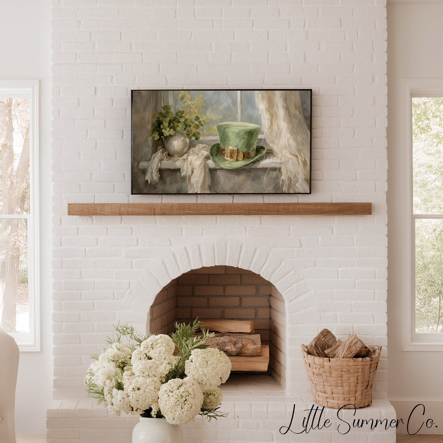 Leprechaun Hat And Clover Frame TV Art displayed on a TV
