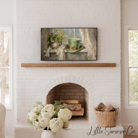 Leprechaun Hat And Clover Frame TV Art displayed on a TV