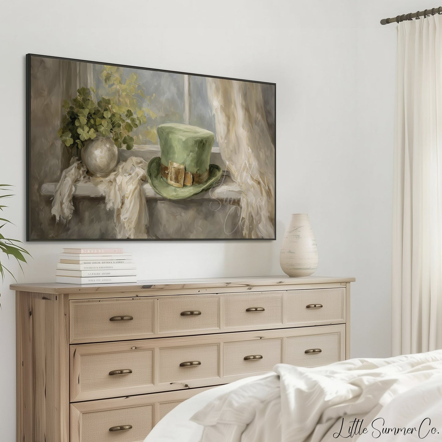 Leprechaun Hat And Clover Frame TV Art displayed on a TV