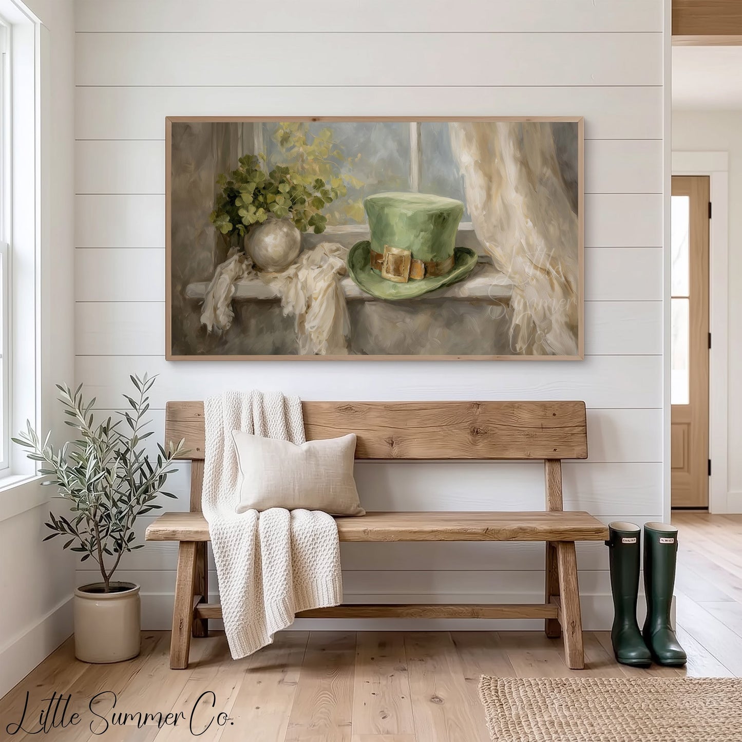 Leprechaun Hat And Clover Frame TV Art displayed on a TV