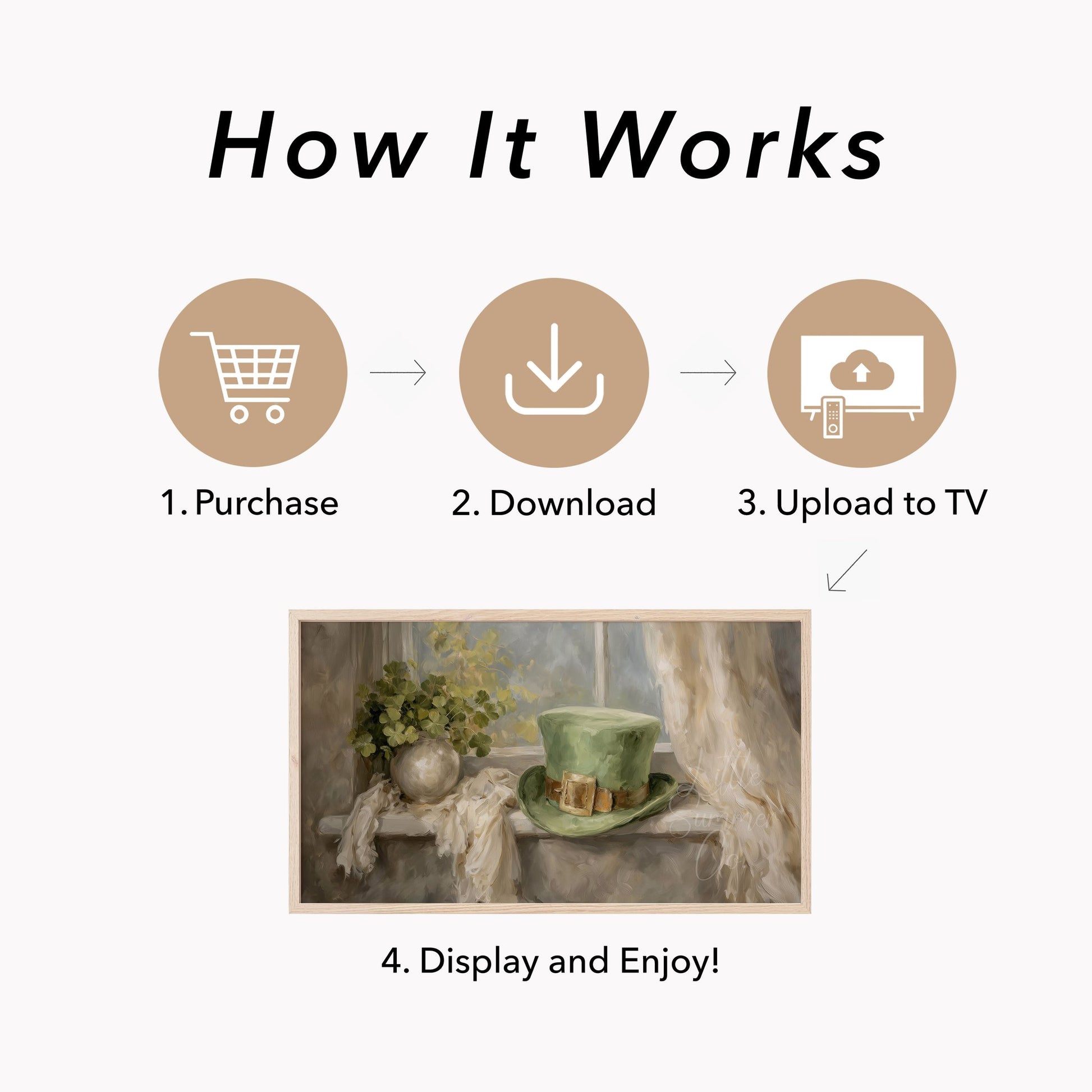 Leprechaun Hat And Clover Frame TV Art displayed on a TV