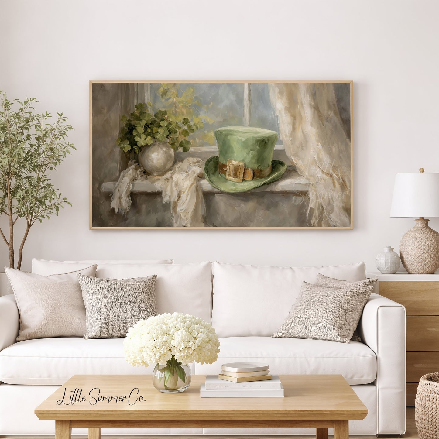 Leprechaun Hat And Clover Frame TV Art displayed on a TV