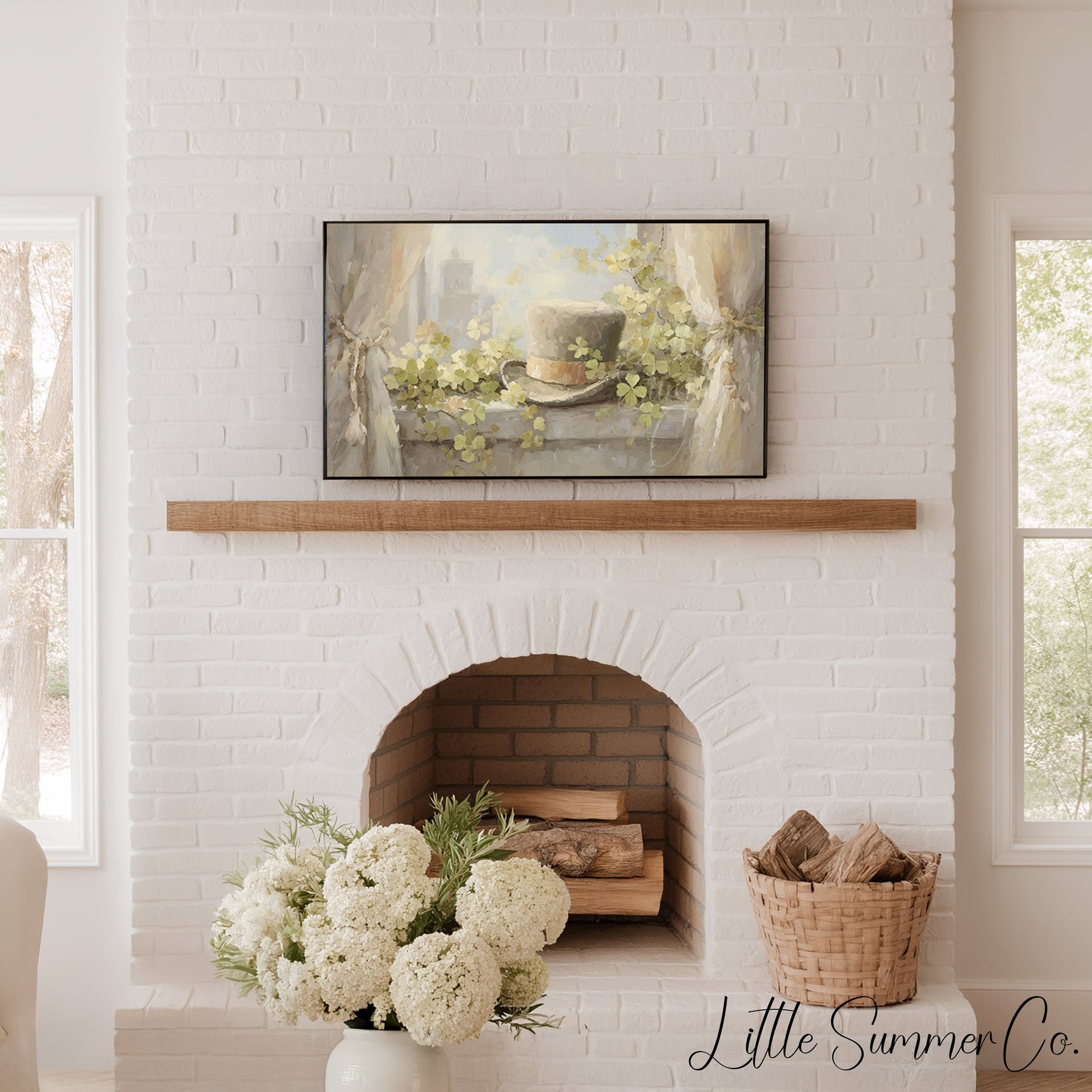 Window Shamrock Top Hat Frame TV Art displayed on a TV