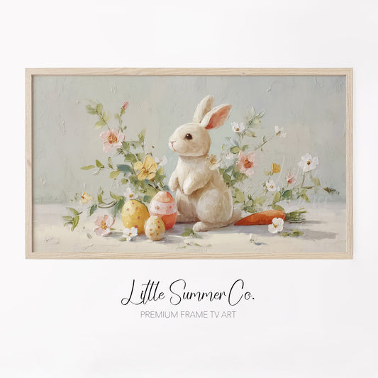 Bunny With Easter Eggs Frame TV Art displayed on a TV