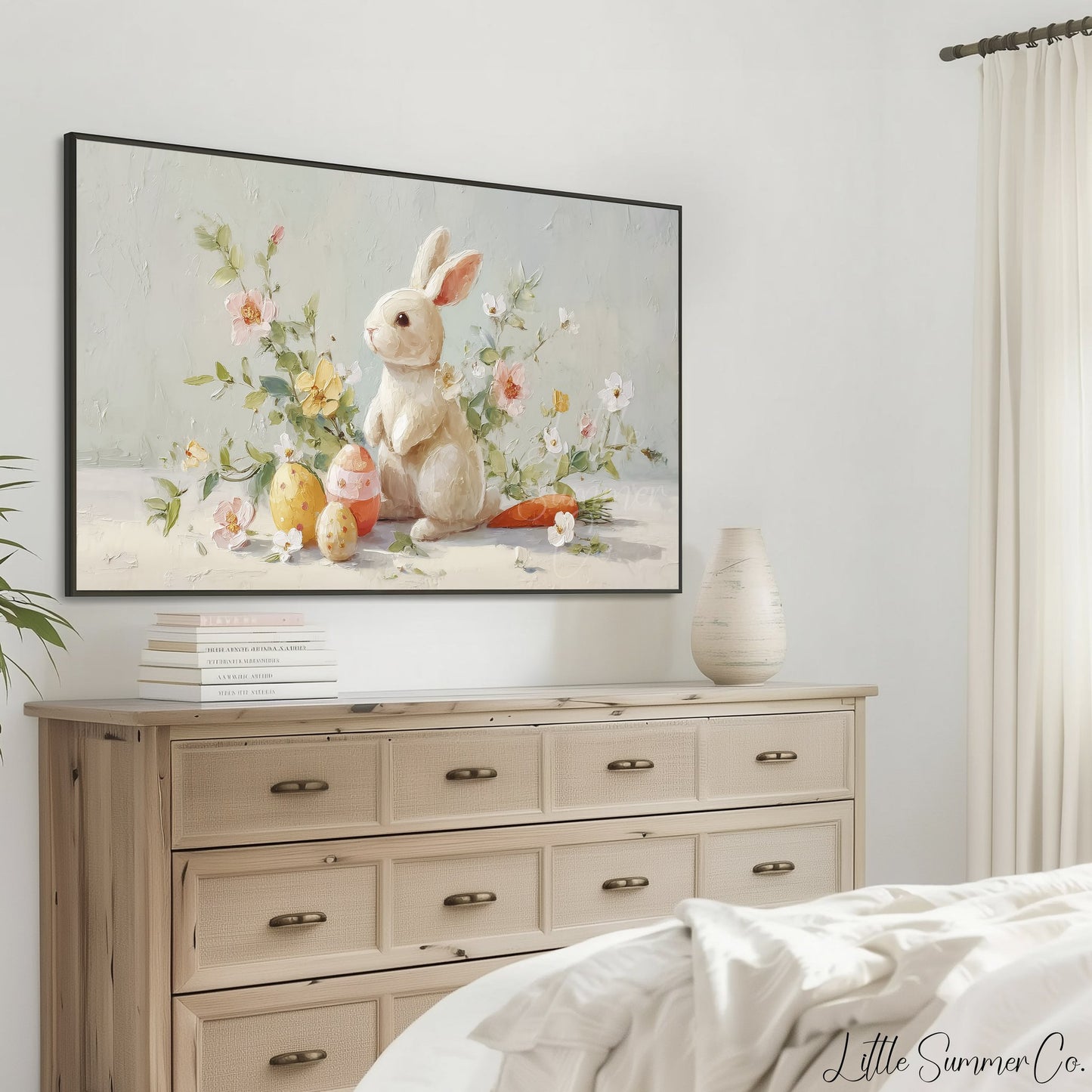 Bunny With Easter Eggs Frame TV Art displayed on a TV