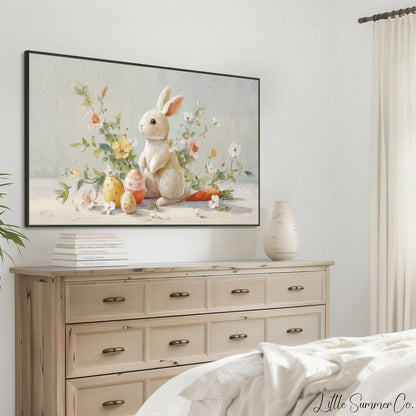 Bunny With Easter Eggs Frame TV Art displayed on a TV
