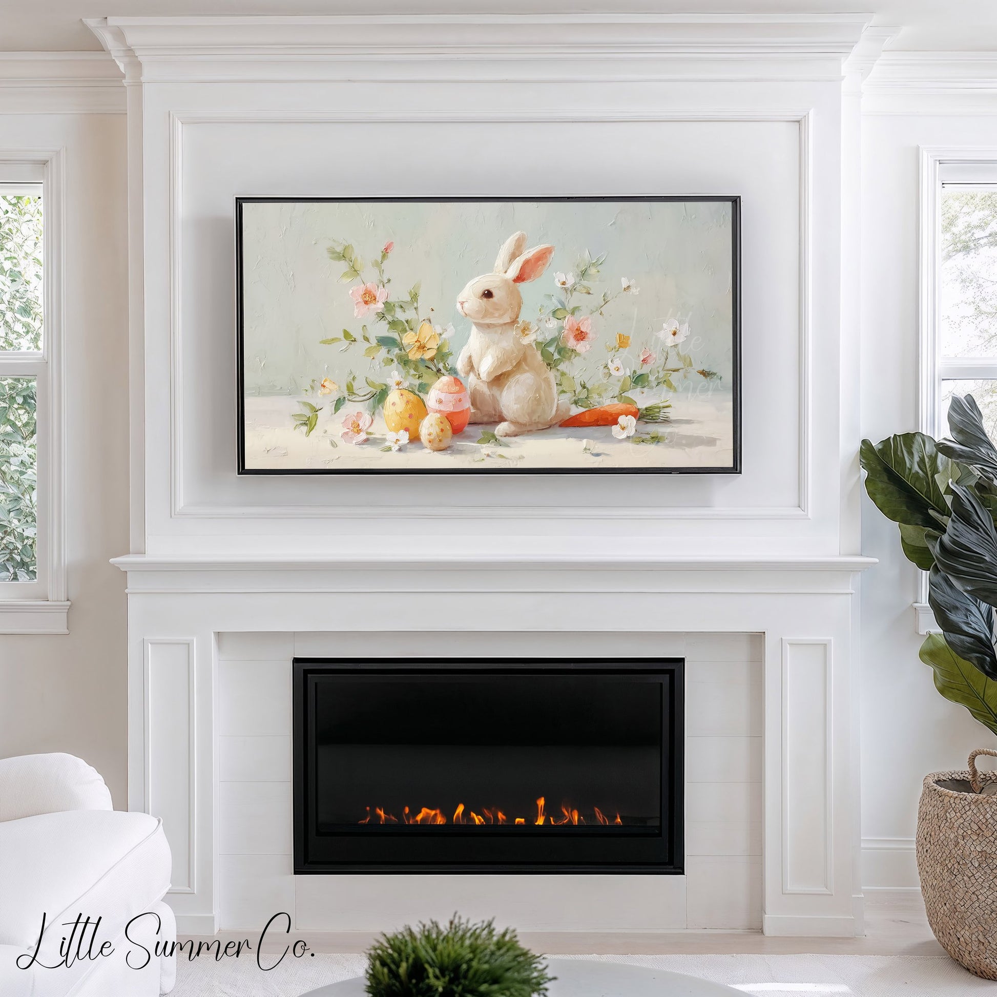 Bunny With Easter Eggs Frame TV Art displayed on a TV