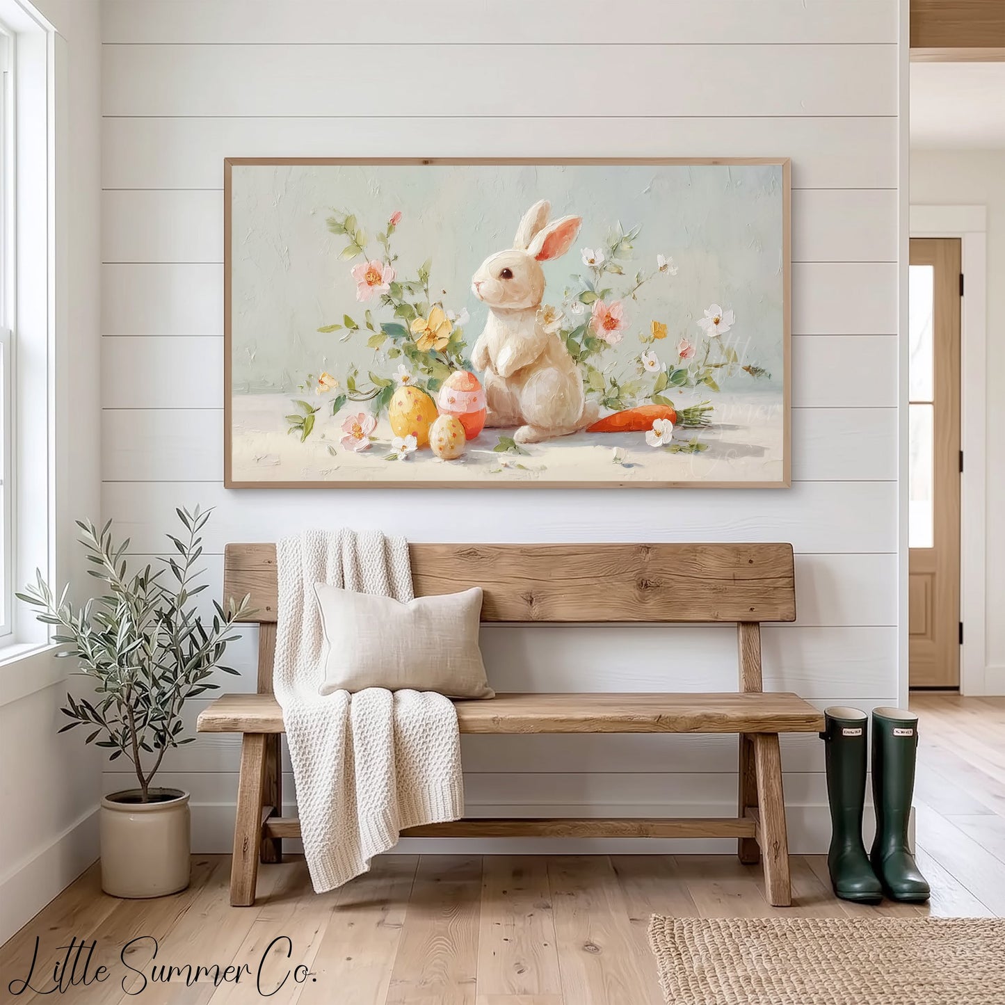 Bunny With Easter Eggs Frame TV Art displayed on a TV