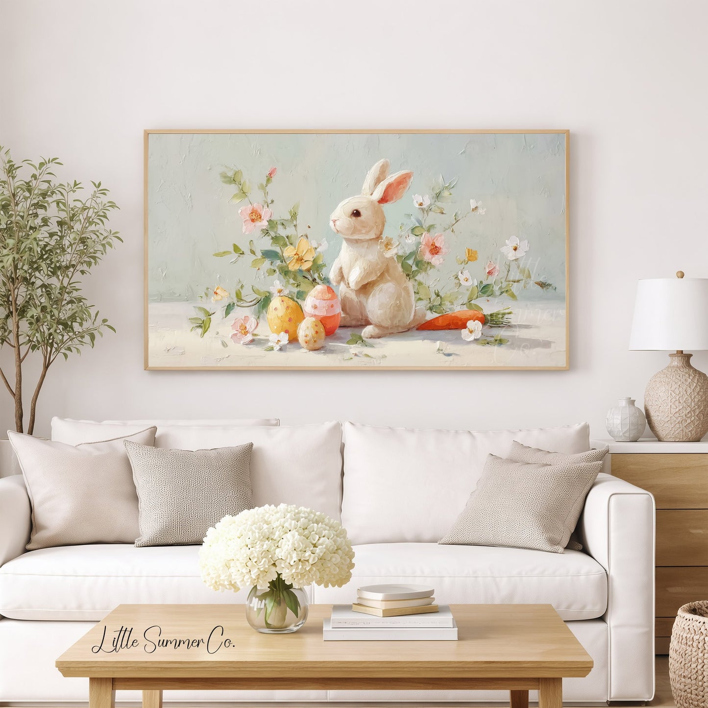 Bunny With Easter Eggs Frame TV Art displayed on a TV
