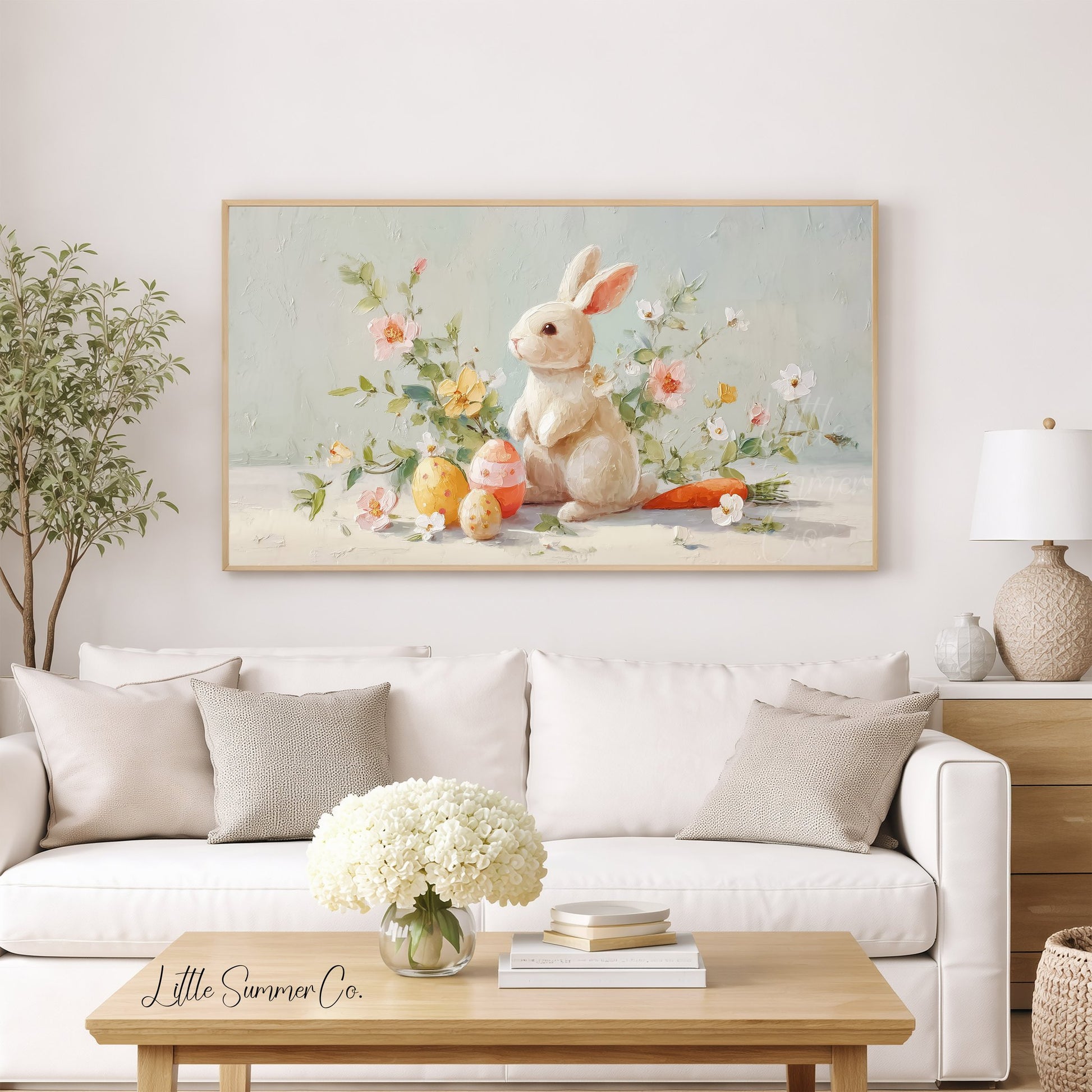 Bunny With Easter Eggs Frame TV Art displayed on a TV