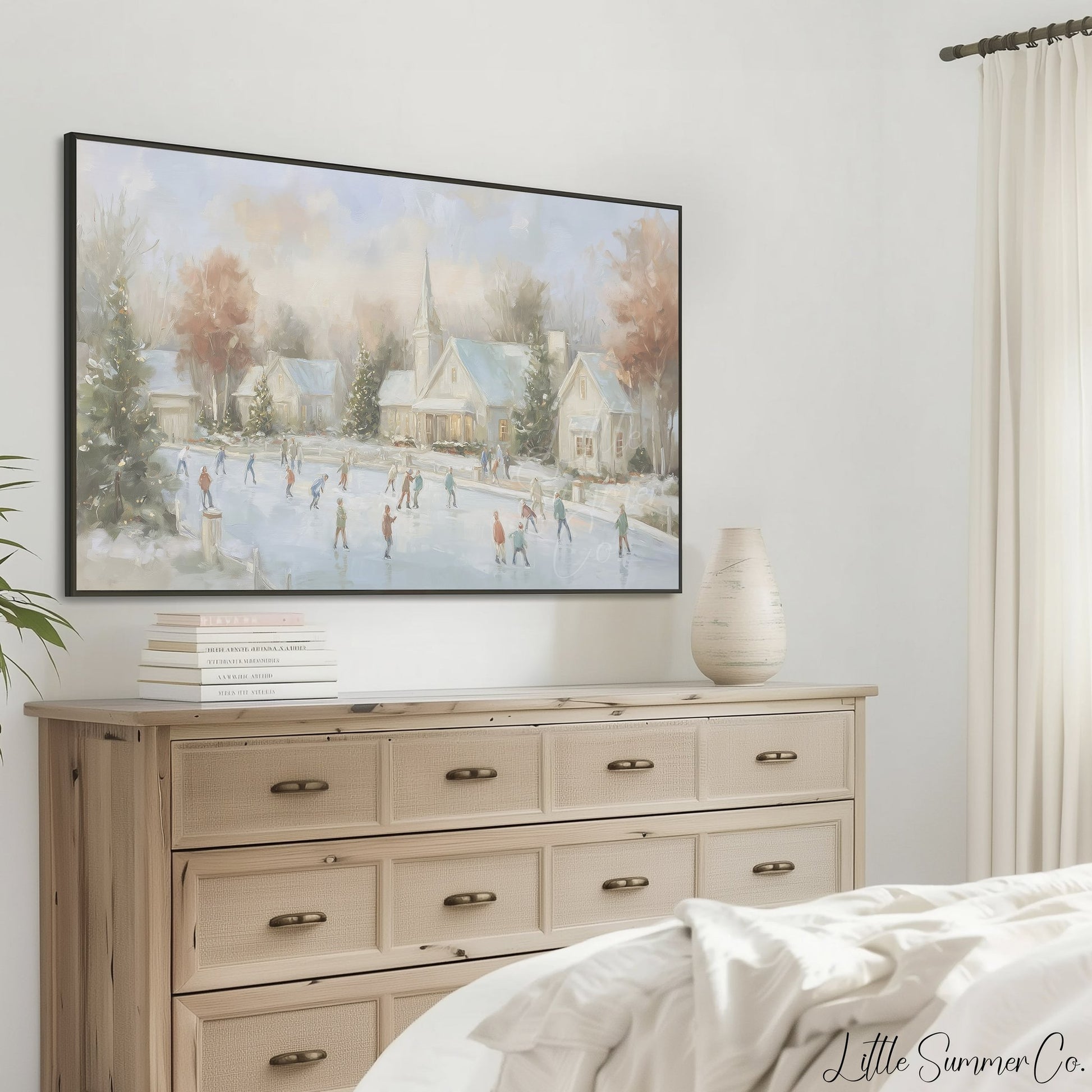 Village Ice Skating Frame TV Art displayed on a TV