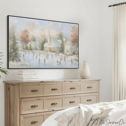 Village Ice Skating Frame TV Art displayed on a TV