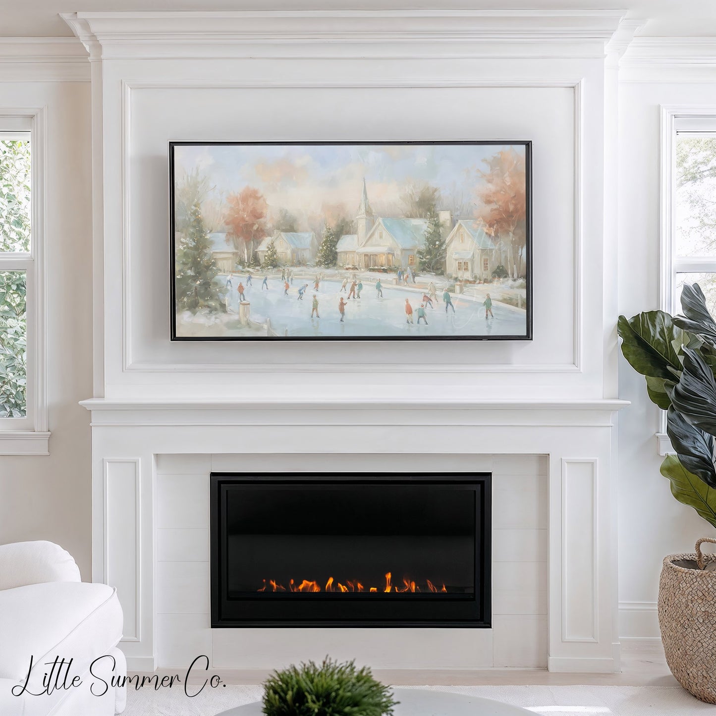 Village Ice Skating Frame TV Art displayed on a TV