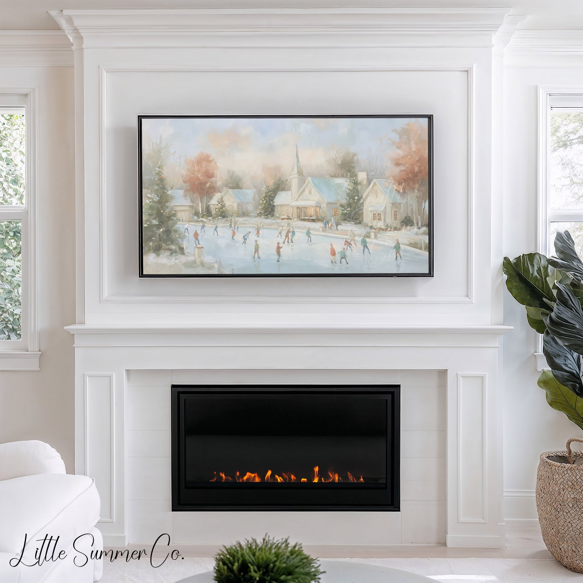 Village Ice Skating Frame TV Art displayed on a TV