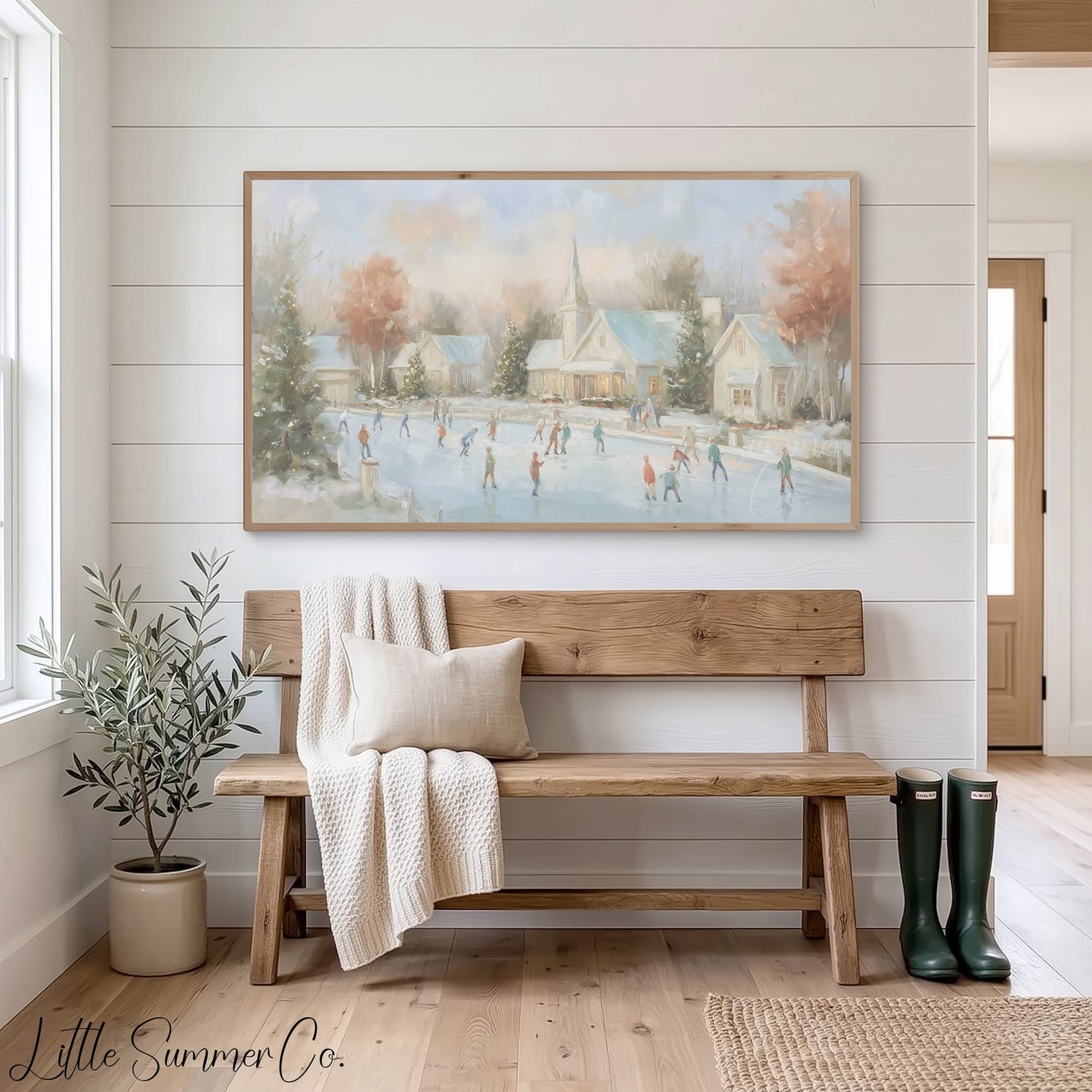 Village Ice Skating Frame TV Art displayed on a TV