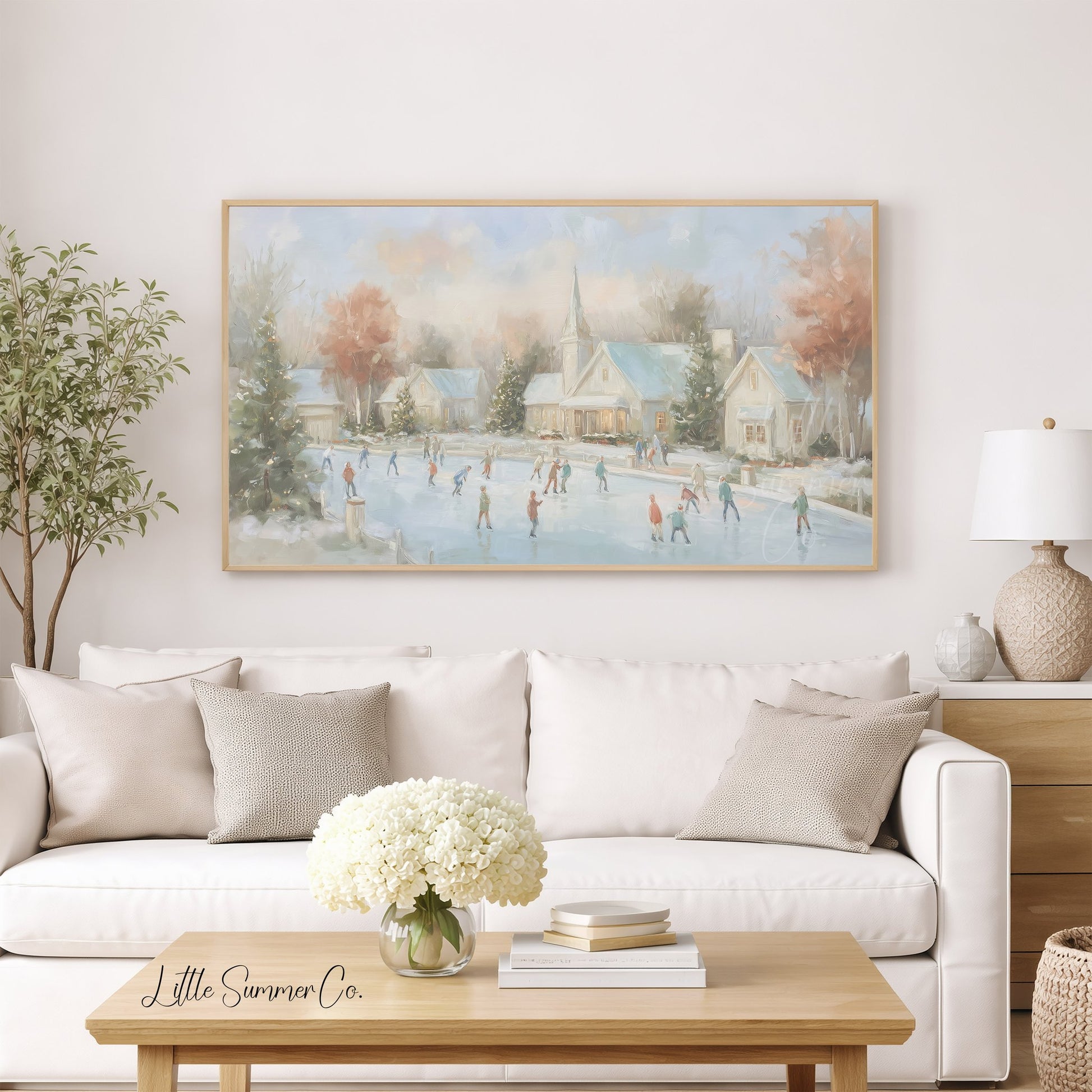 Village Ice Skating Frame TV Art displayed on a TV