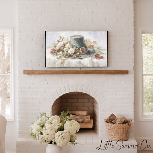 Pilgrim Hat Flowers Frame TV Art displayed on a TV