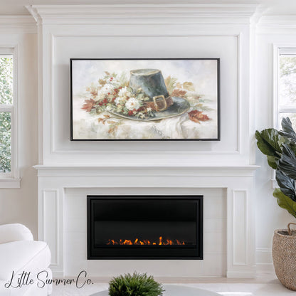 Pilgrim Hat Flowers Frame TV Art displayed on a TV