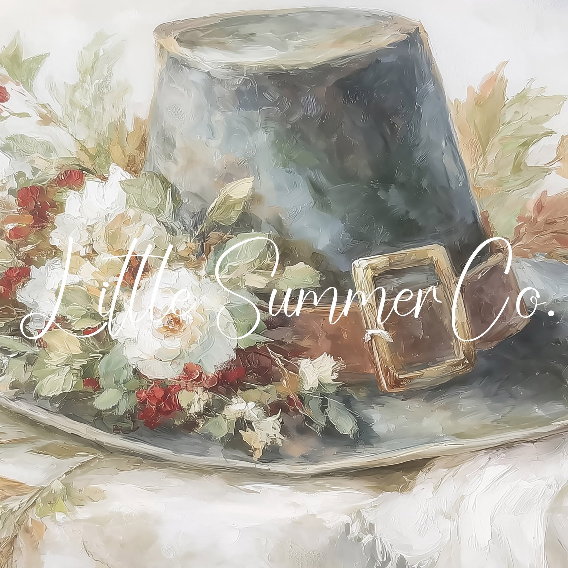 Pilgrim Hat Flowers Frame TV Art displayed on a TV