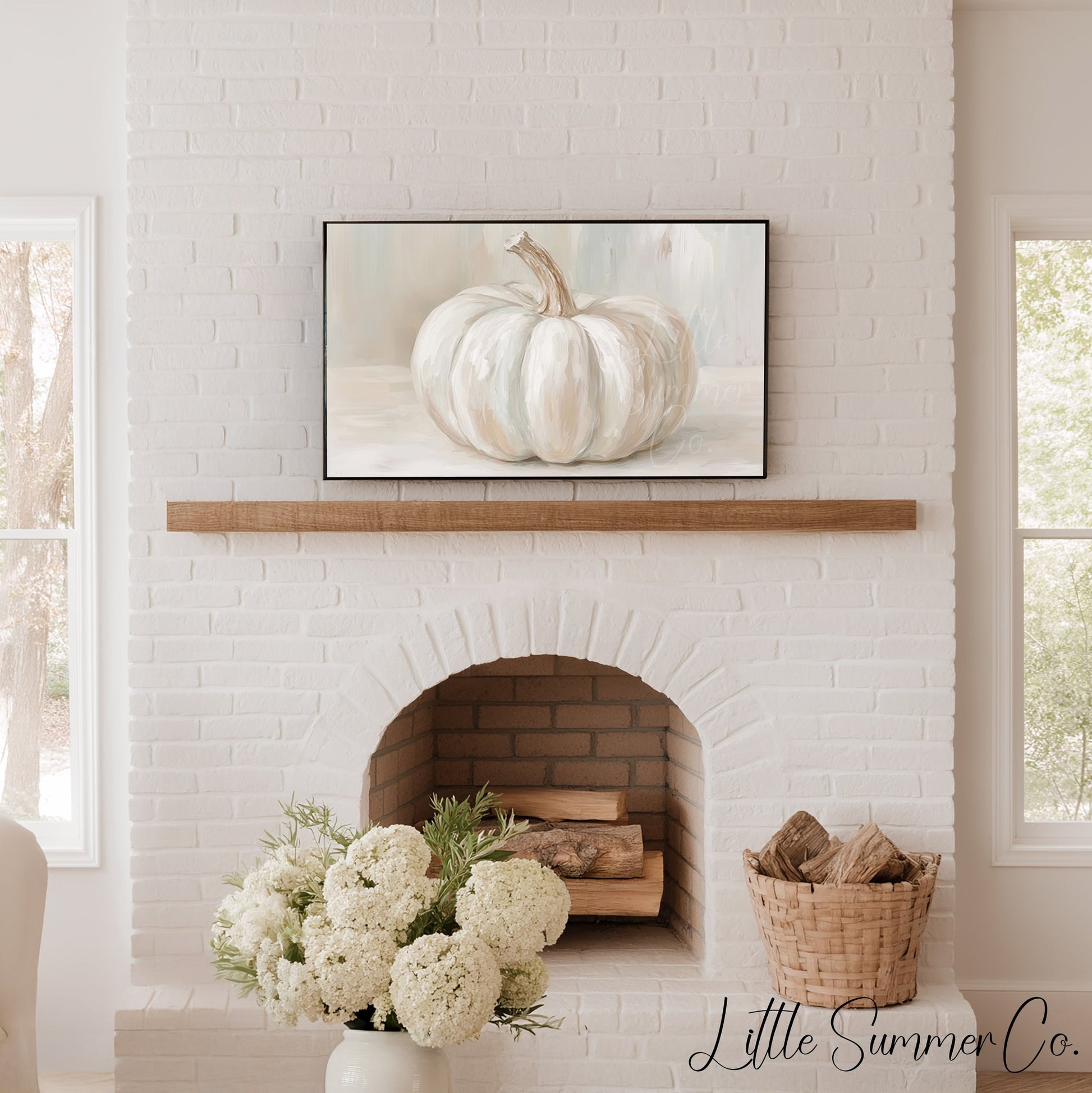 White Pumpkin Frame TV Art displayed on a TV