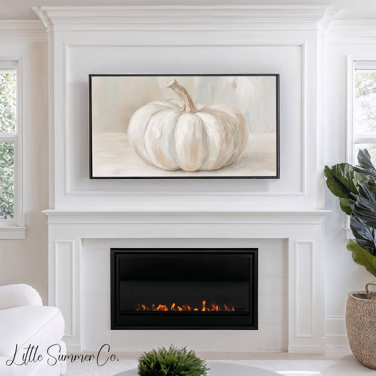White Pumpkin Frame TV Art displayed on a TV