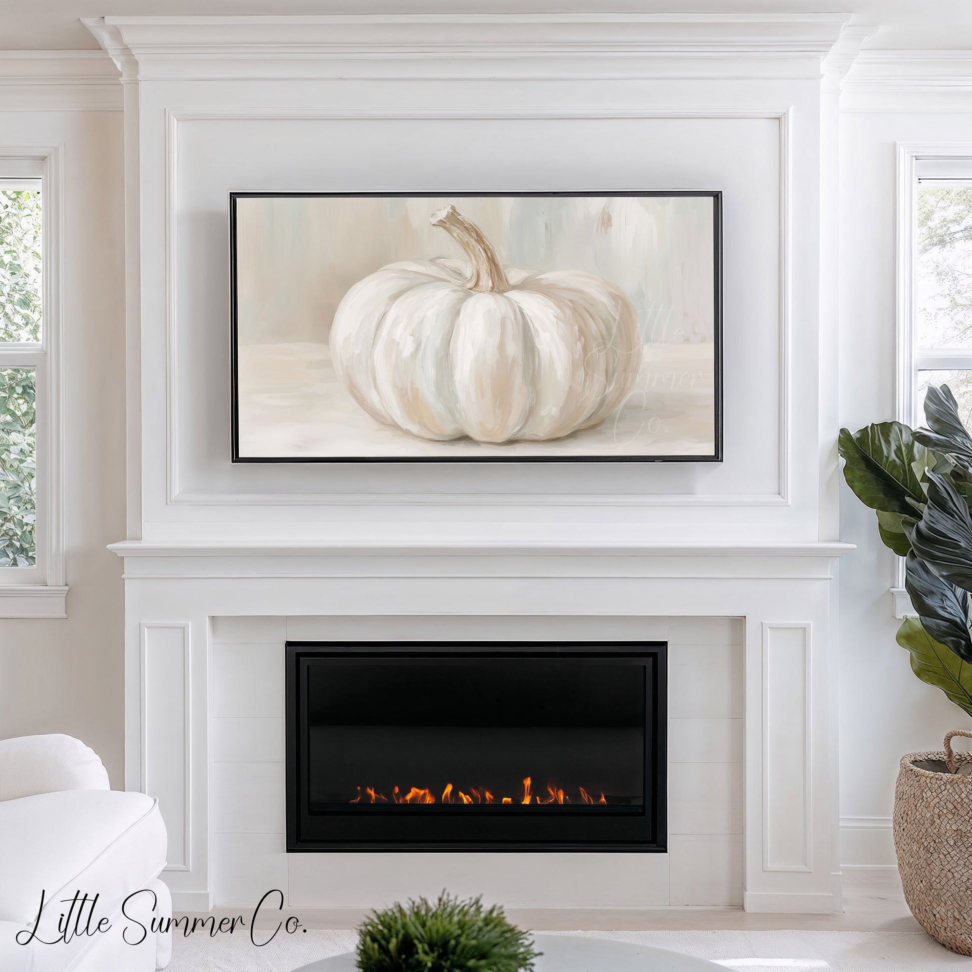 White Pumpkin Frame TV Art displayed on a TV