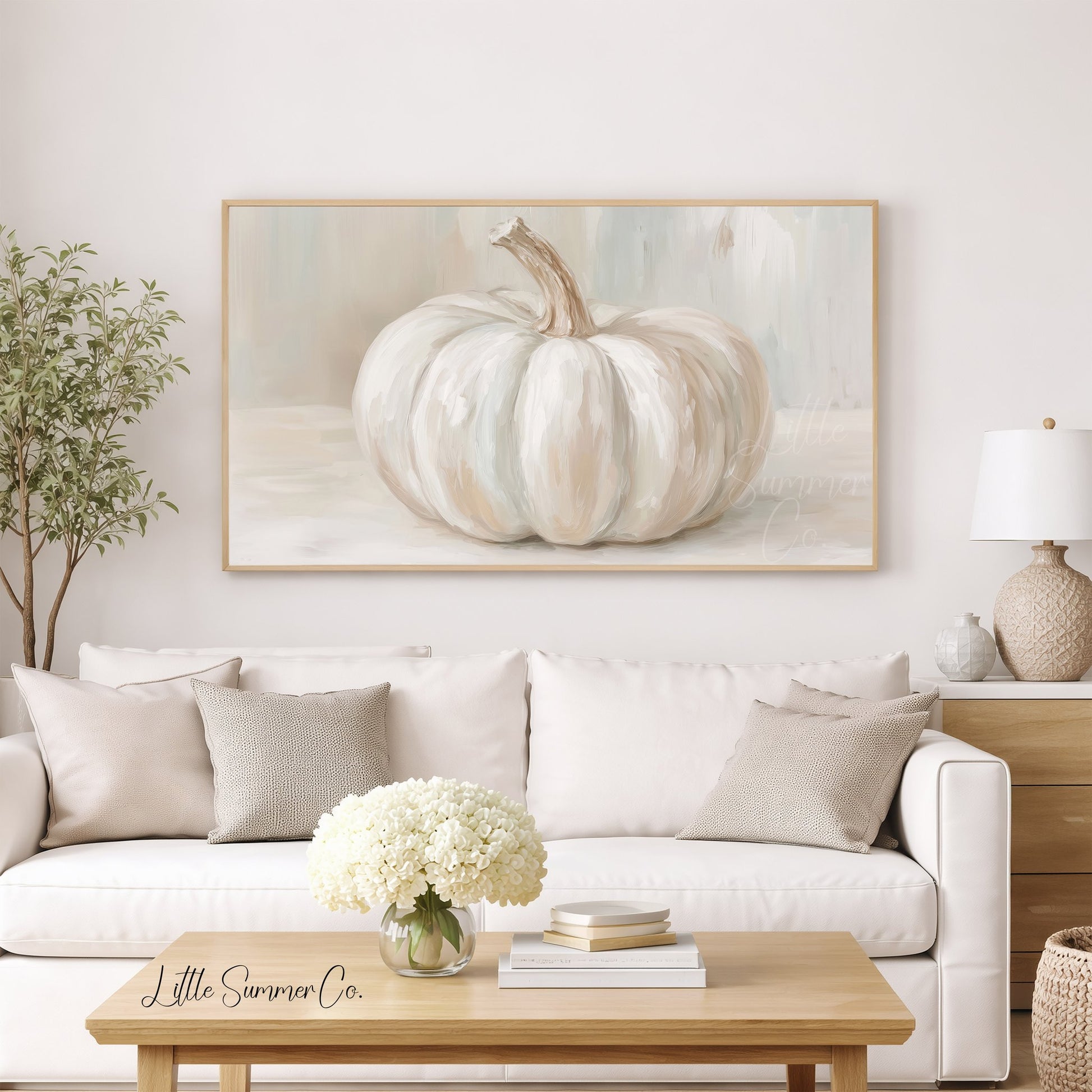 White Pumpkin Frame TV Art displayed on a TV