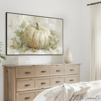 Ivory White Pumpkin Frame TV Art displayed on a TV
