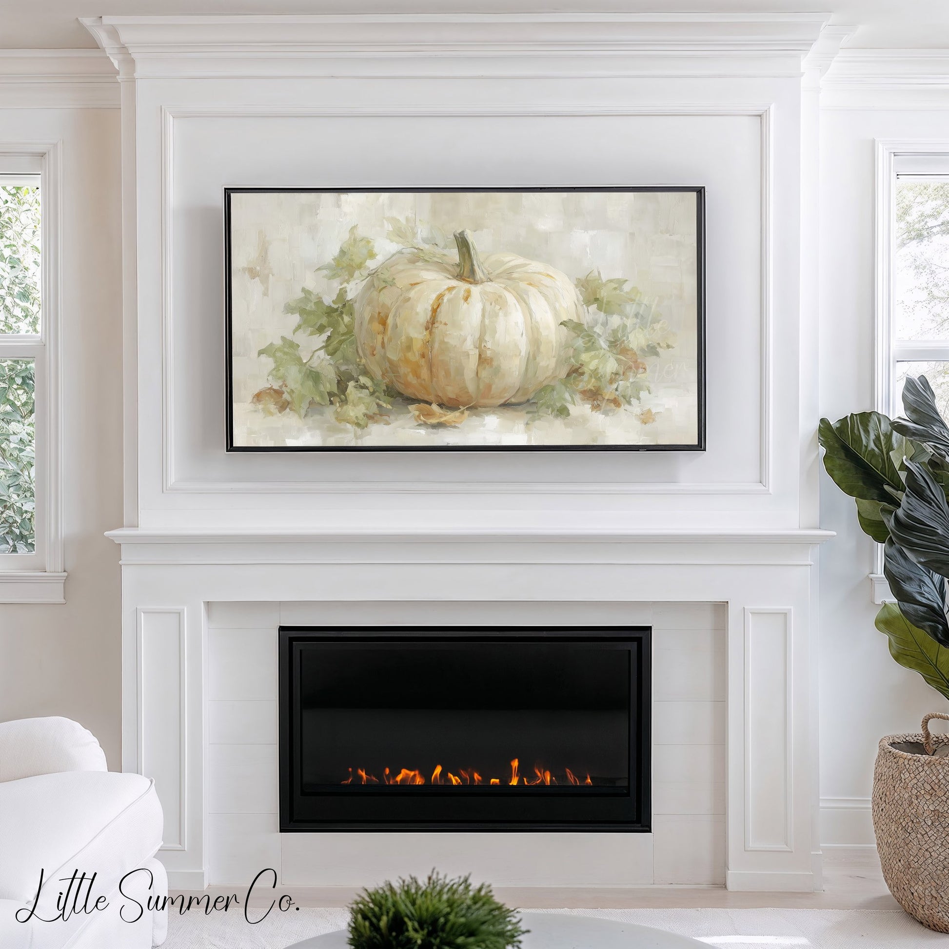 Ivory White Pumpkin Frame TV Art displayed on a TV