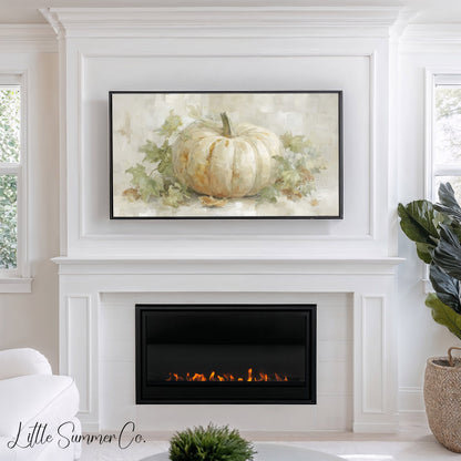 Ivory White Pumpkin Frame TV Art displayed on a TV