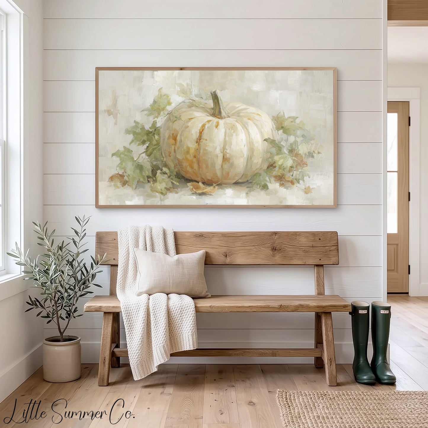 Ivory White Pumpkin Frame TV Art displayed on a TV