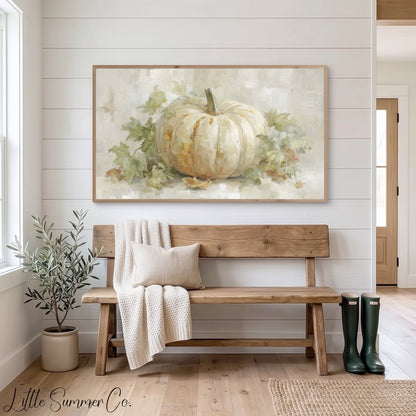 Ivory White Pumpkin Frame TV Art displayed on a TV