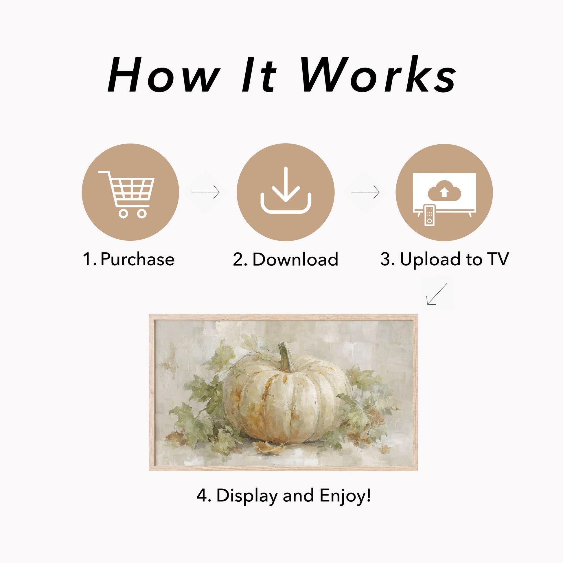 Ivory White Pumpkin Frame TV Art displayed on a TV