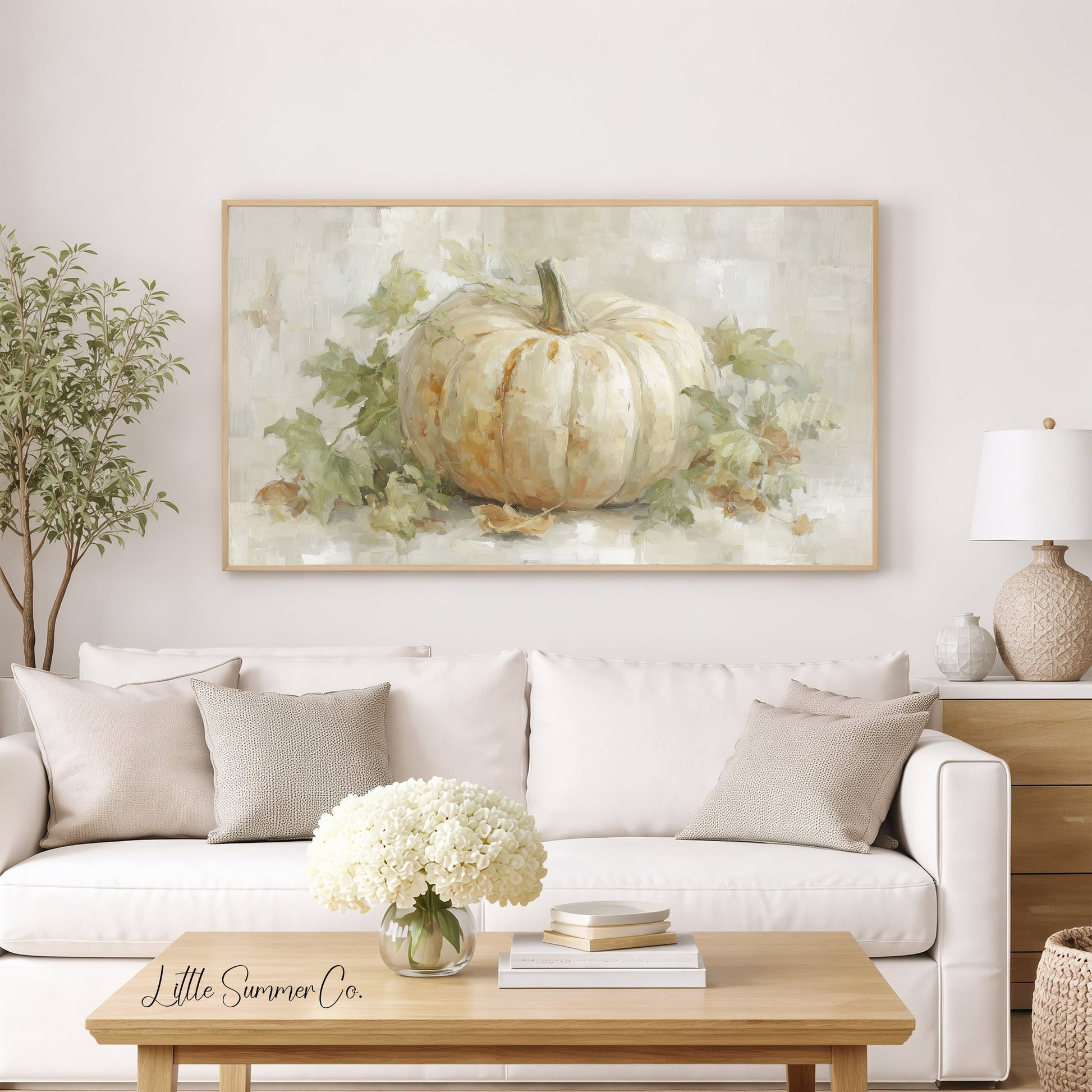 Ivory White Pumpkin Frame TV Art displayed on a TV