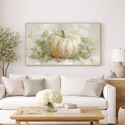 Ivory White Pumpkin Frame TV Art displayed on a TV