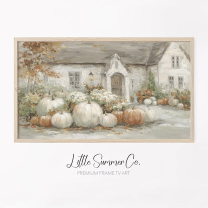 Cottage Garden Pumpkins Frame TV Art displayed on a TV