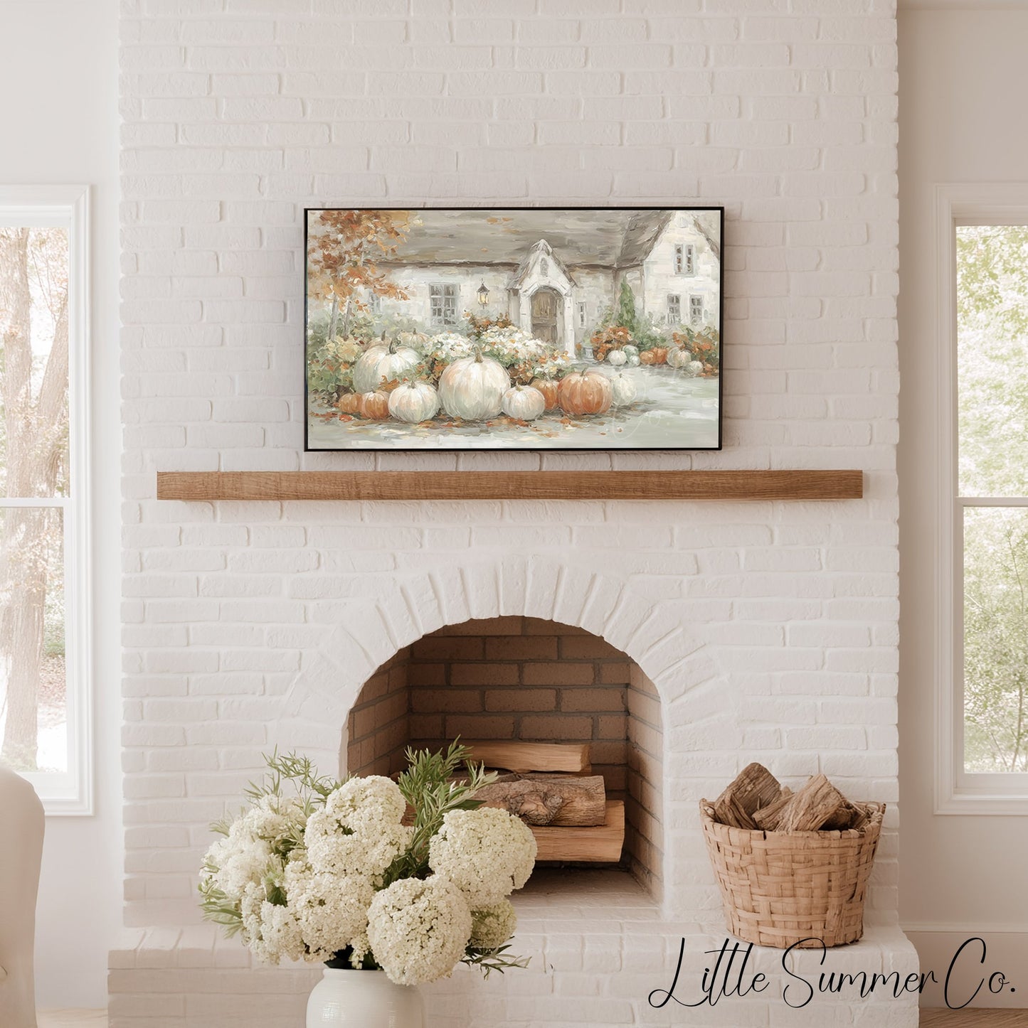 Cottage Garden Pumpkins Frame TV Art displayed on a TV