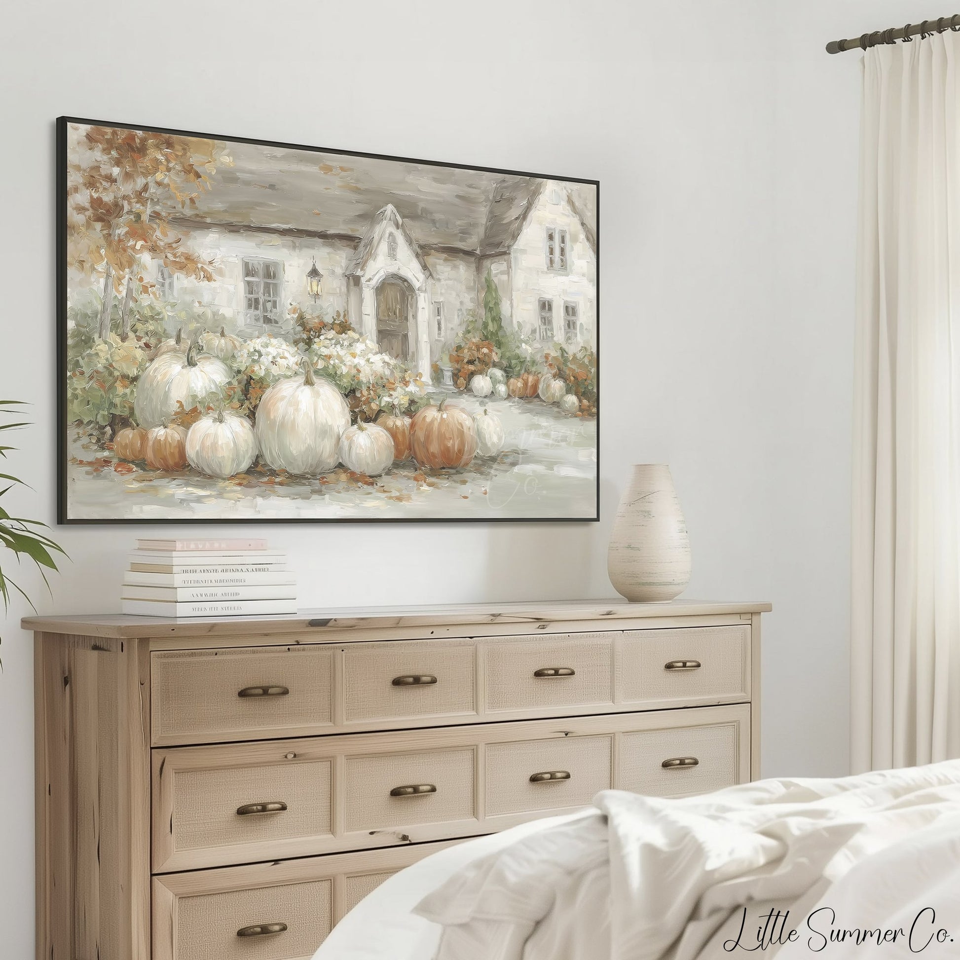 Cottage Garden Pumpkins Frame TV Art displayed on a TV