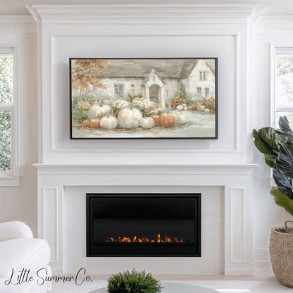 Cottage Garden Pumpkins Frame TV Art displayed on a TV