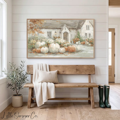 Cottage Garden Pumpkins Frame TV Art displayed on a TV