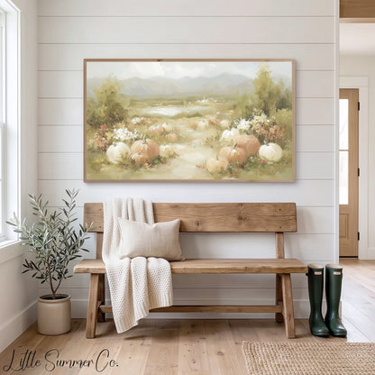 Countryside Pumpkins Frame TV Art displayed on a TV