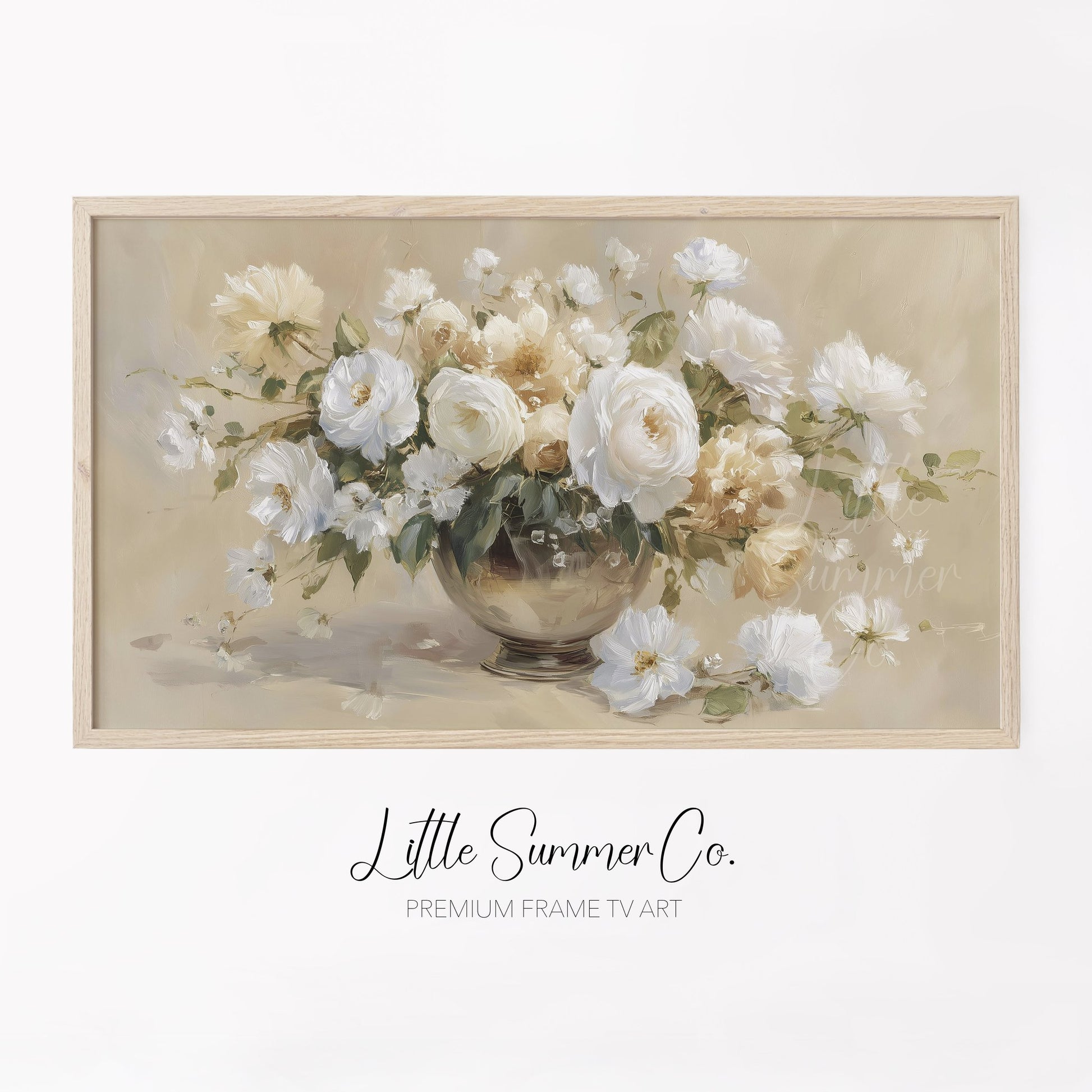 White Flower Bouquet Frame TV Art displayed on a TV