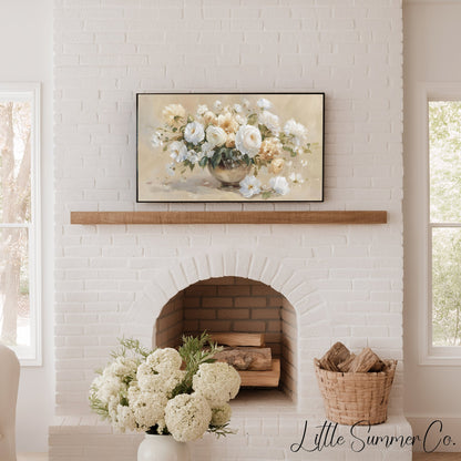 White Flower Bouquet Frame TV Art displayed on a TV