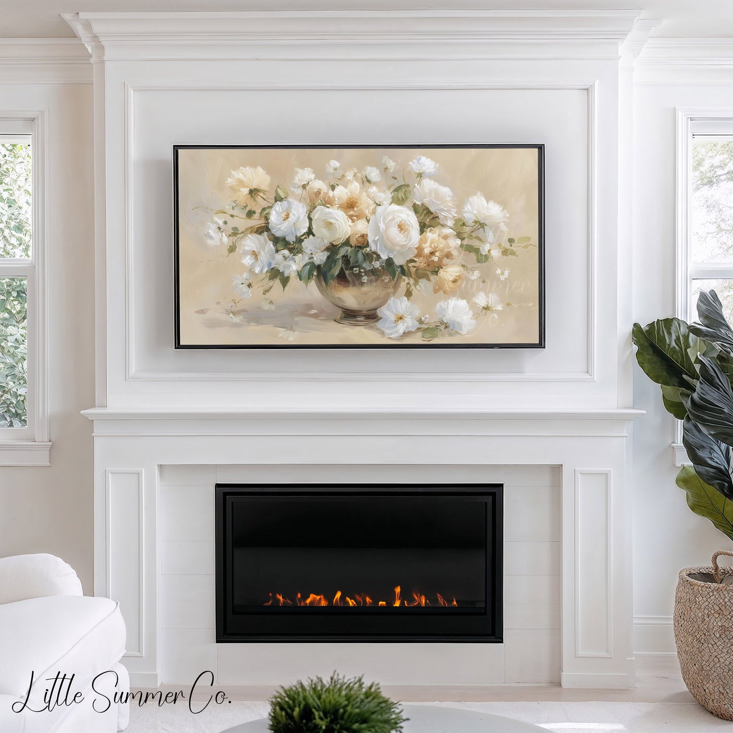 White Flower Bouquet Frame TV Art displayed on a TV