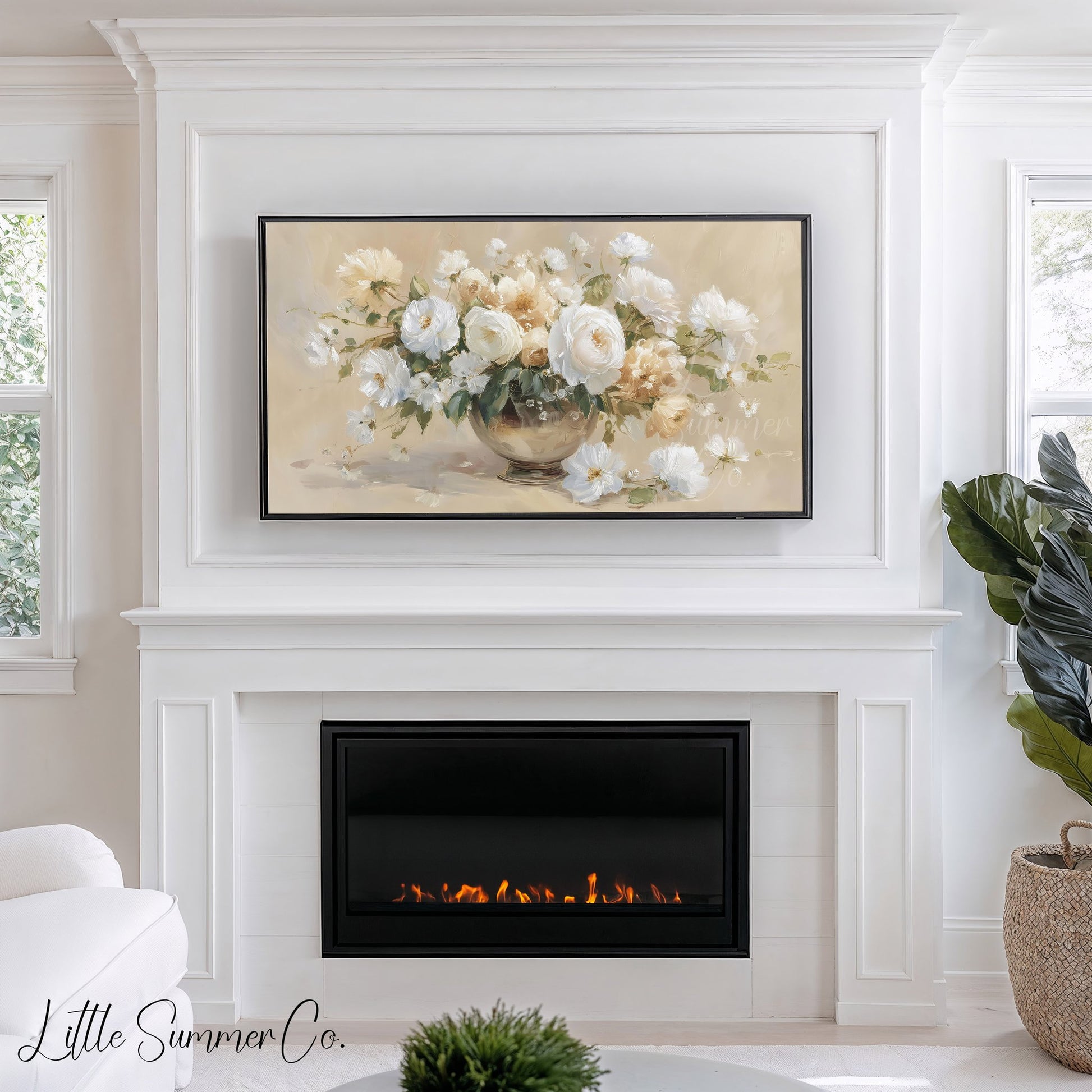 White Flower Bouquet Frame TV Art displayed on a TV