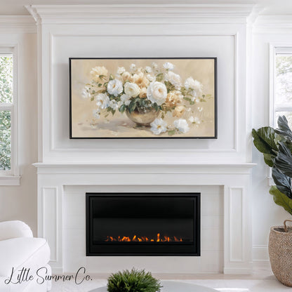 White Flower Bouquet Frame TV Art displayed on a TV