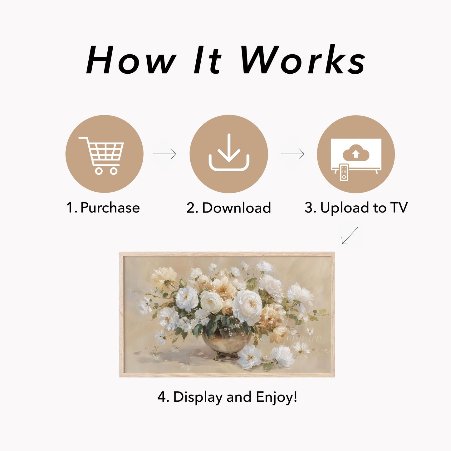 White Flower Bouquet Frame TV Art displayed on a TV