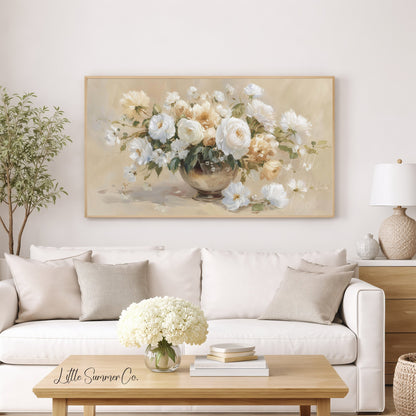 White Flower Bouquet Frame TV Art displayed on a TV
