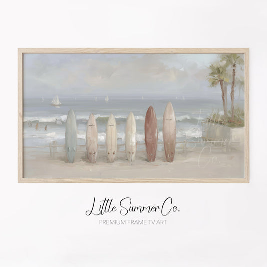 Beach Surfboards Frame TV Art displayed on a TV
