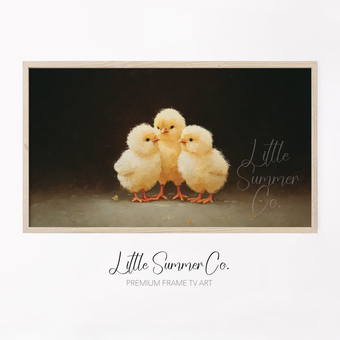 Huddled Baby Chicks Frame TV Art displayed on a TV
